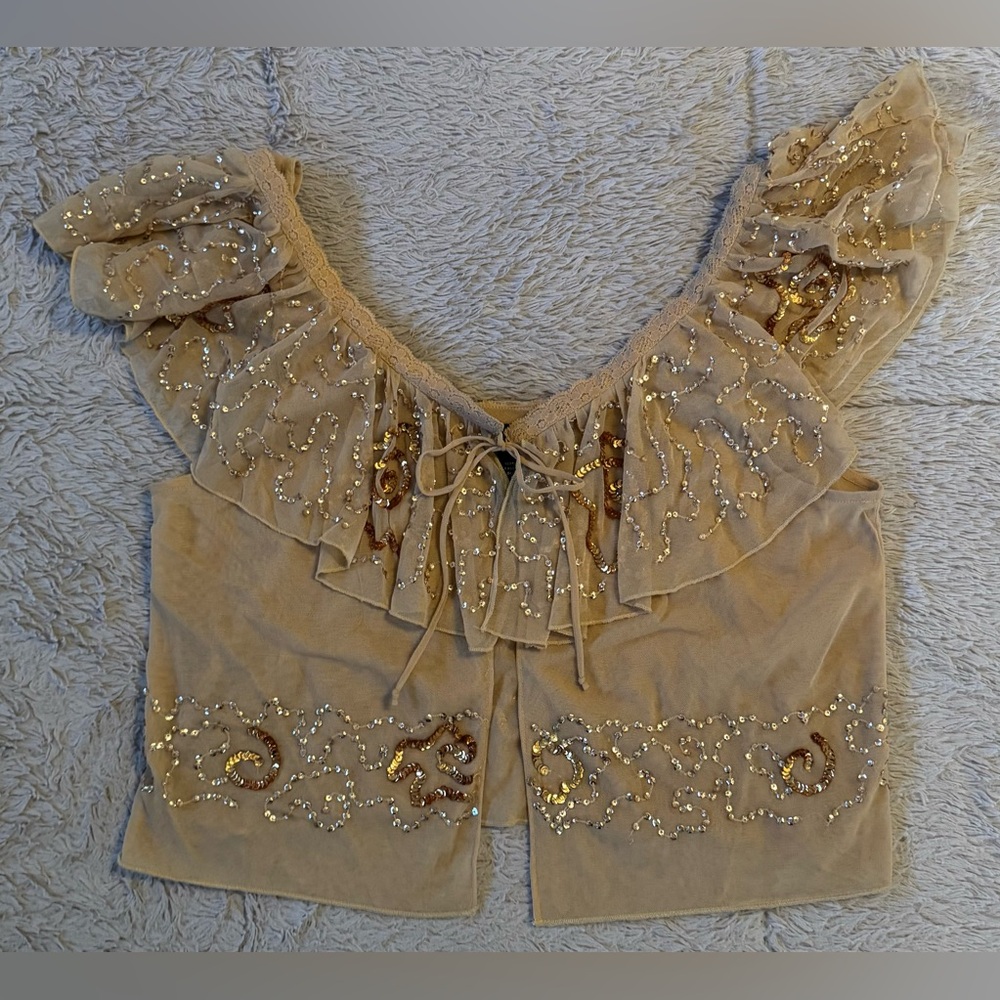Moda International Cream Ruffled Embellished Blouse - Picture 3 of 16